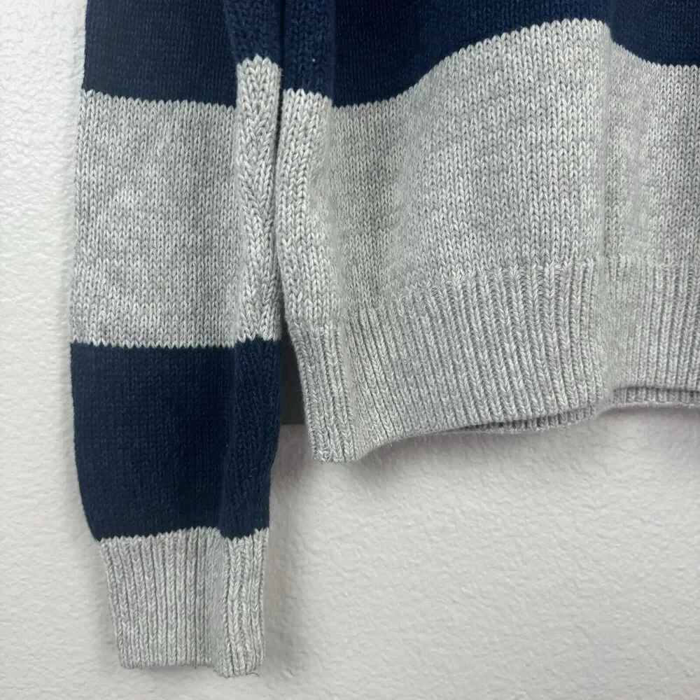 Chaps Ralph Lauren 1/4 Zip Pullover Knit Sweater Cotton Blue Beige Stripe XXL